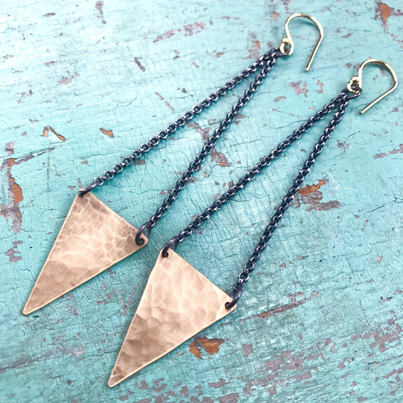Small Gold Triangle Earrings, 14K GOLD FILL