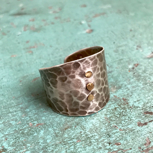 Hammered Sterling Silver Cuff Ring with 3 Rivets!
