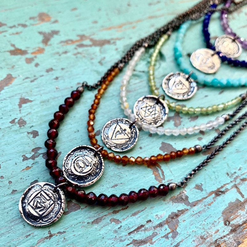 Chakra Kahn: THROAT Chakra Sterling Silver Pendant w/ Faceted Turquoise Beads/Silver chain