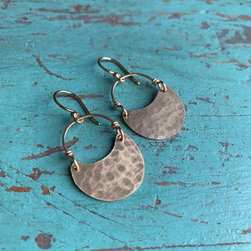 Hammered Gold Crescent Earrings - 4 Sizes