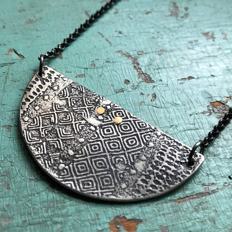 Textured Silver Crescent Necklace