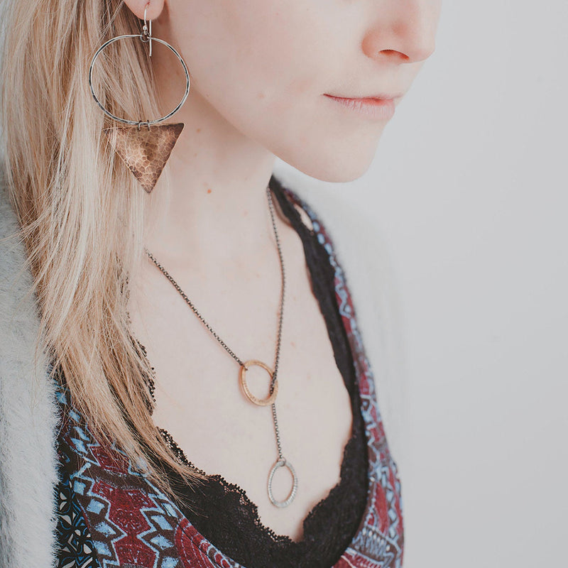 Carved Brass and Silver Lariat Necklace