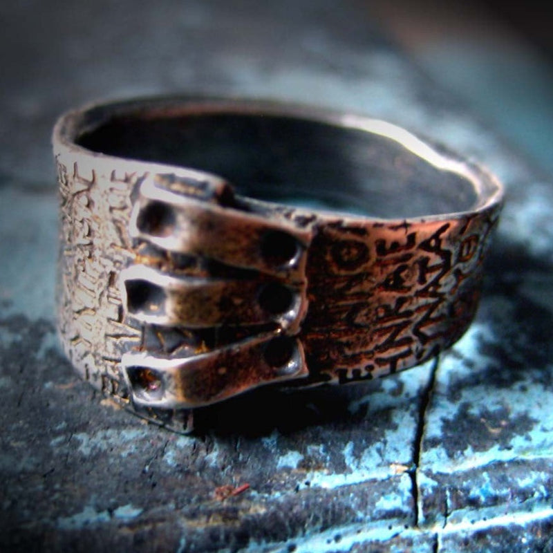 Patched Ring: Ancient script texture, size 7
