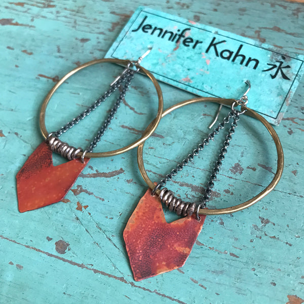 Warrior Earrings with Copper Chevrons: 3 Sizes