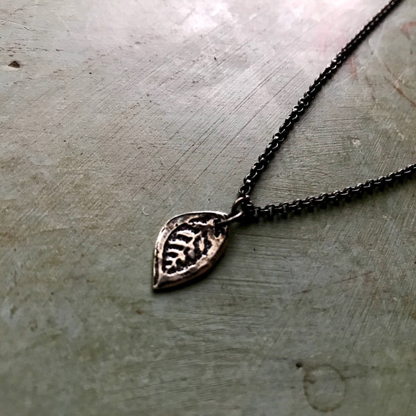 Tiny Reversible Sterling Leaf Pendant on Sterling Chain