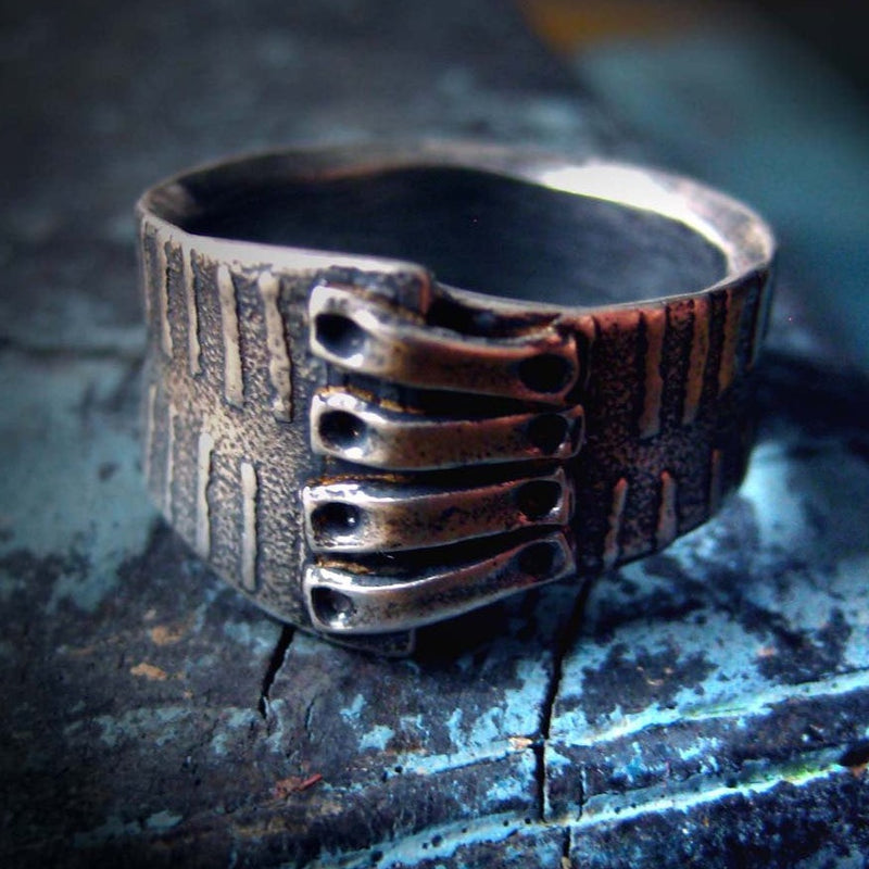 Patched Ring: Mud Cloth Pattern with Dashes, size 8 1/4