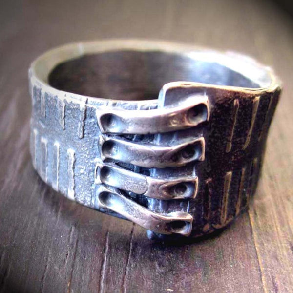 Patched Ring: Mud Cloth Pattern with Dashes, size 8 1/4