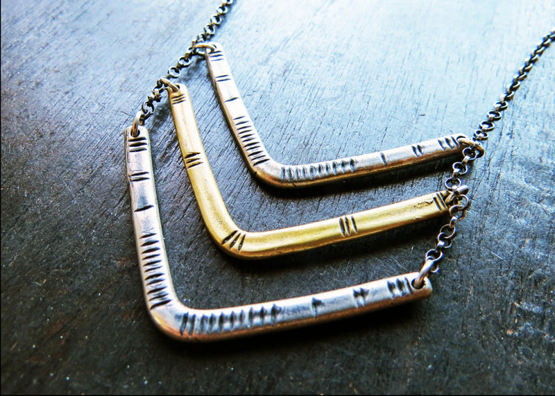 Carved Chevron MIXED Sterling and Brass Necklace