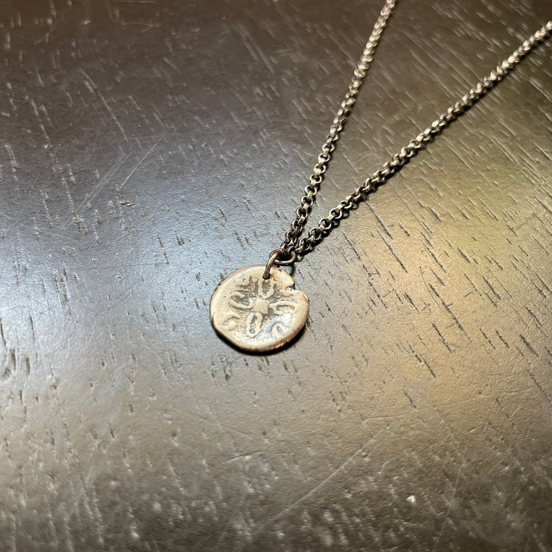 ORIJEN'S: TINY STERLING SILVER TEXTURED Sand Dollar Medallion NECKLACE