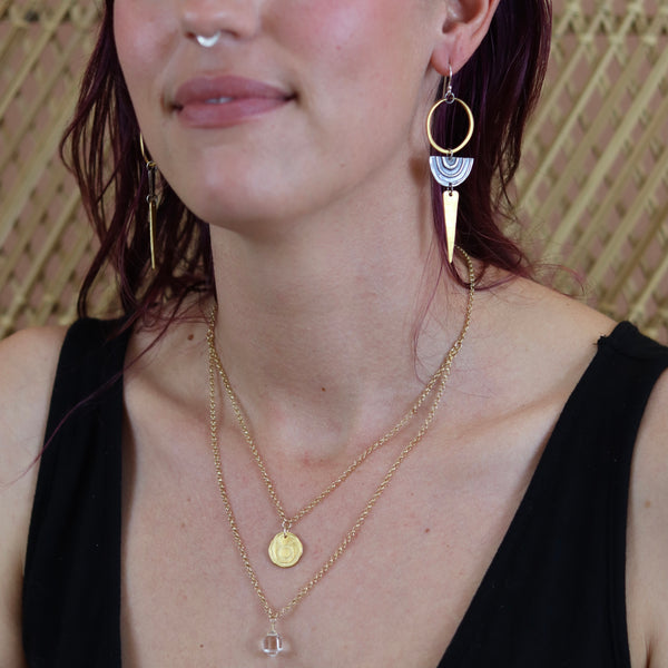 Tiny GOLD Hoops with SILVER Rainbows (facing up) and GOLD Spears Earrings, 24K GOLD VERMEIL