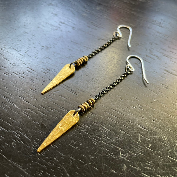 Smaller Gold Textured Spear Earrings, 24K GOLD VERMEIL