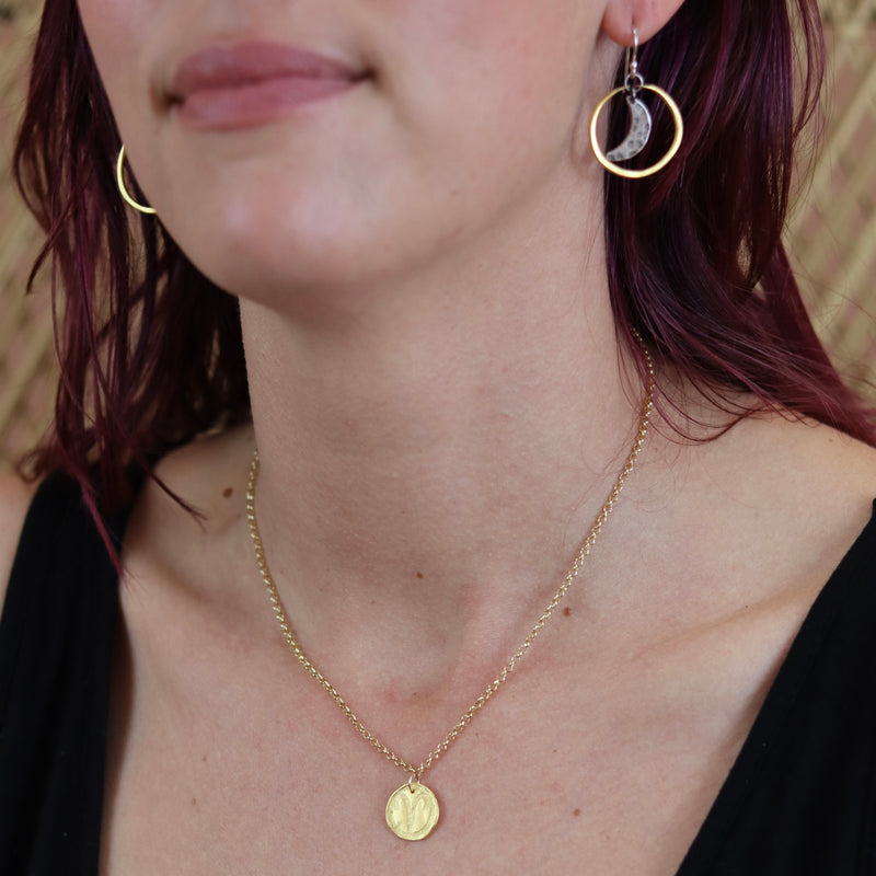 Tiny Moon Hoops: Gold hoops with Sterling Silver moons, GOLD VERMEIL