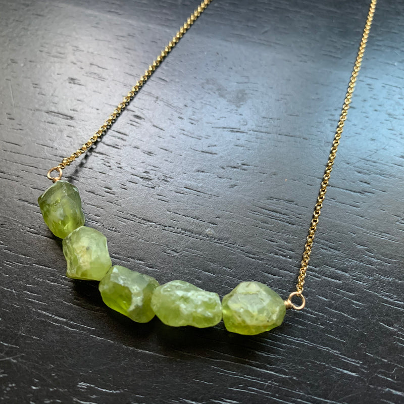 Raw Peridot Cluster Necklace