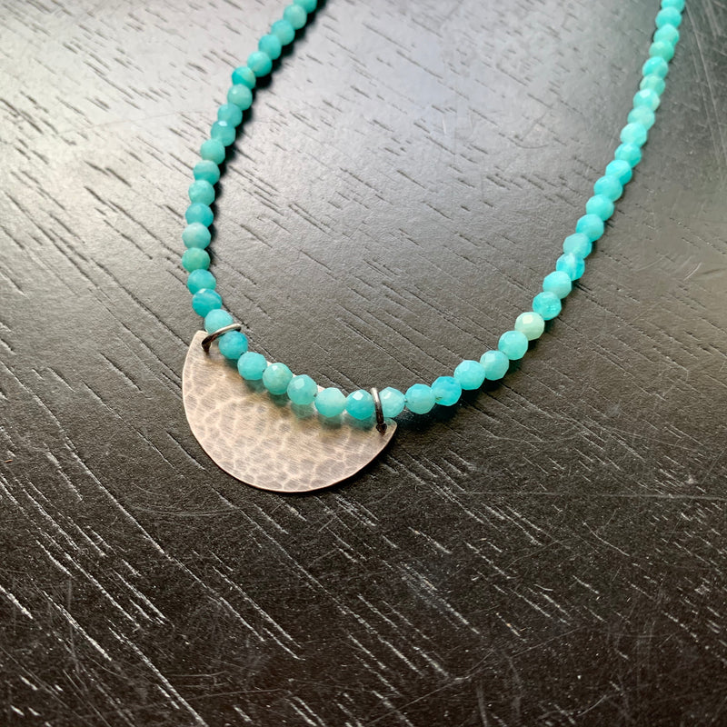 Silver Half Moon Necklace with Amazonite Beads