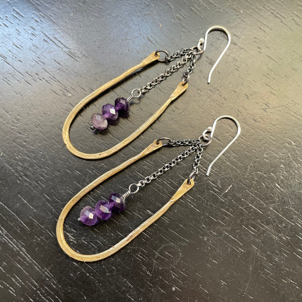 HESTIA EARRINGS: Small with AMETHYST Faceted Crystals!