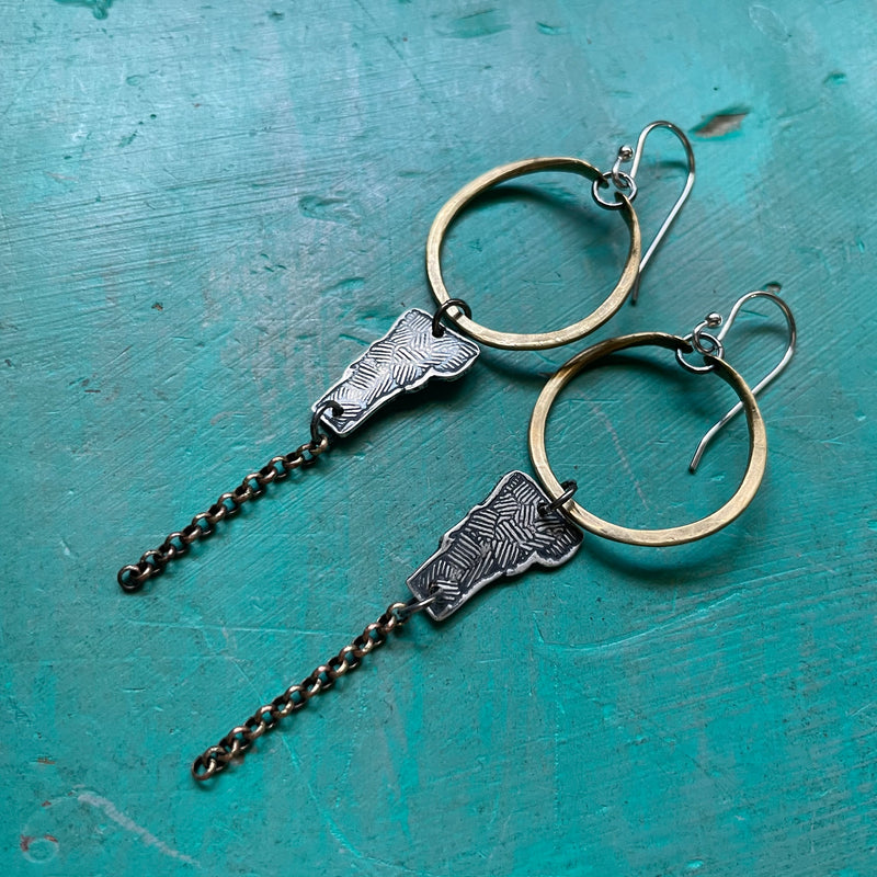 Vermont Dangle Earrings! Brass Hoops/ Sterling VT