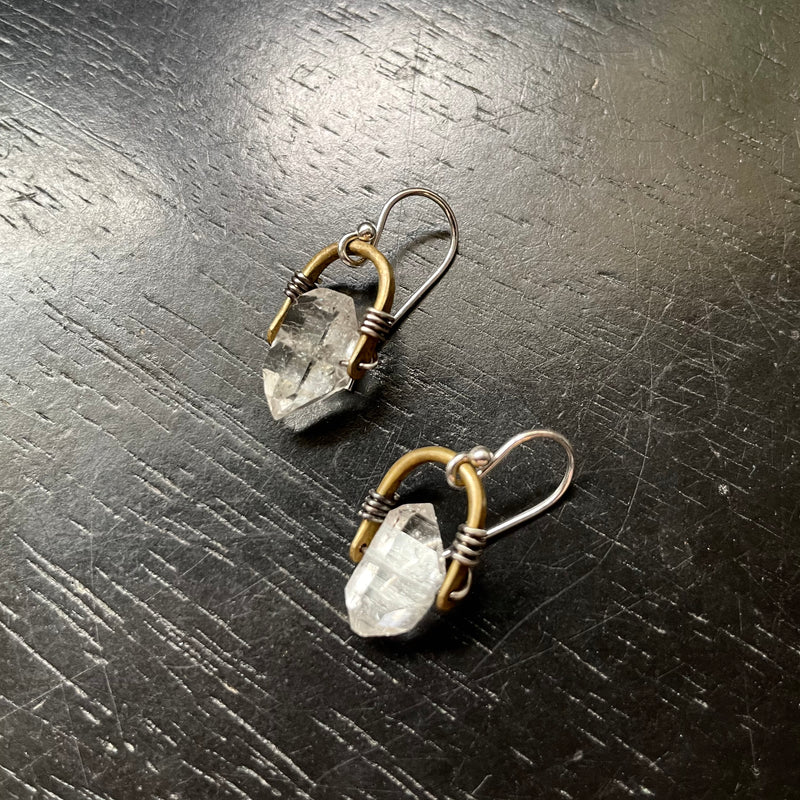 NEW! Tiny Taliswoman Earrings with Brass Bails + Raw Herkimer Diamonds