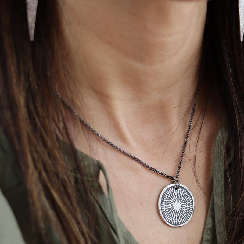 Carved Medallion Necklace: 2 Metal Options
