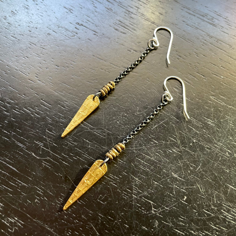 Smaller Gold Textured Spear Earrings