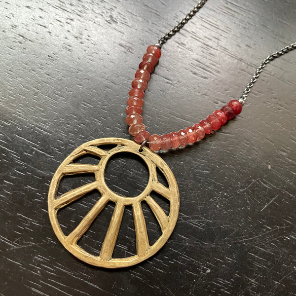 XL BRASS SUN PENDANT with Andesine