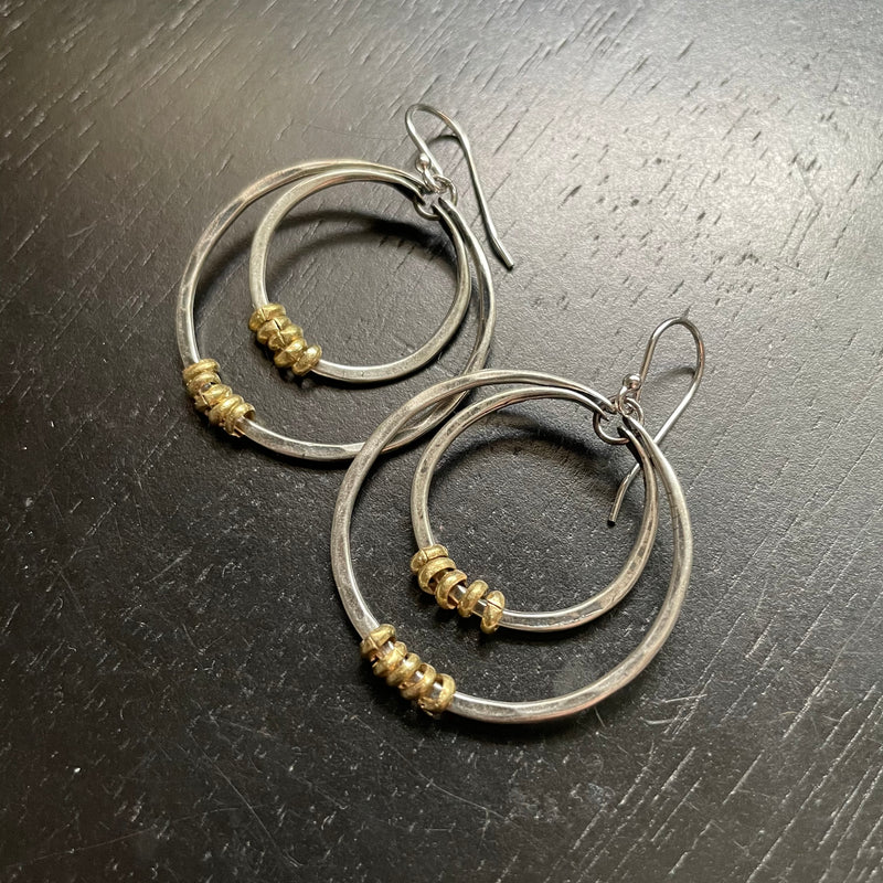 Small Double Silver Hoop Earrings