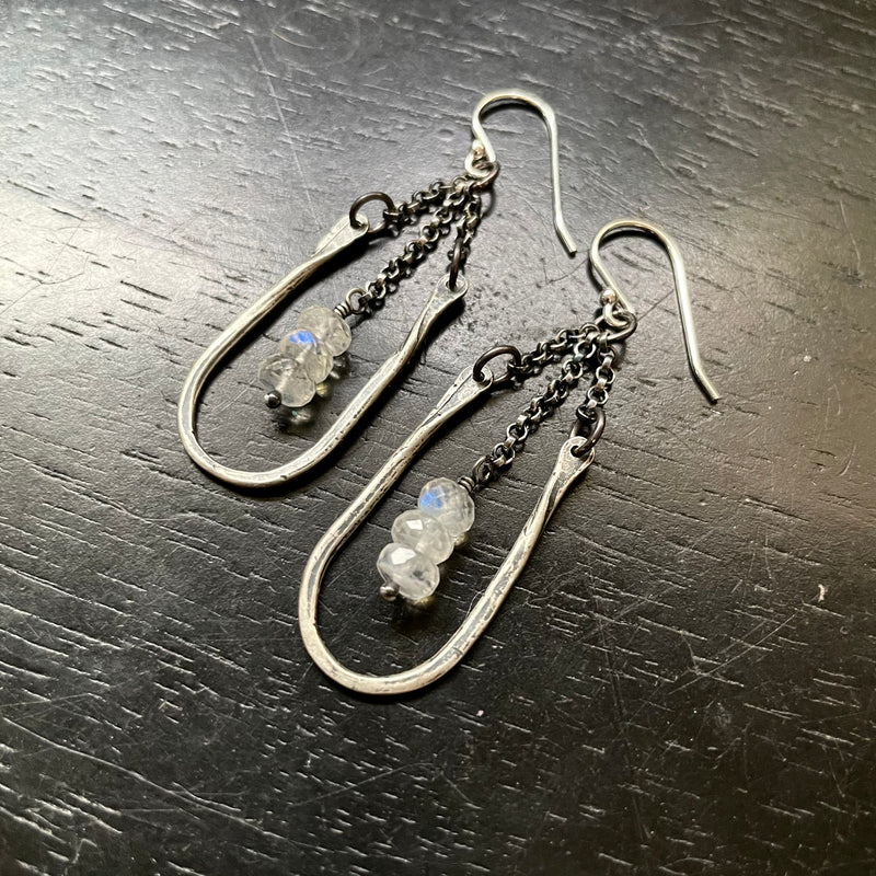 Tiny Silver Hestia Earrings with Moonstone
