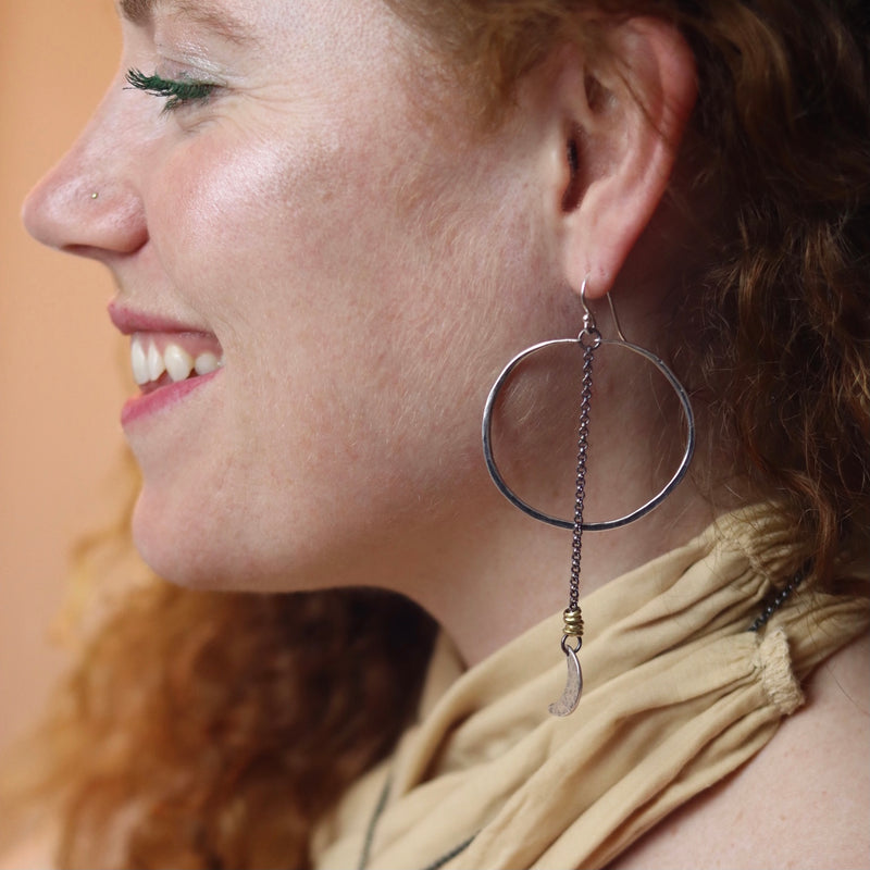 Moon Drop Hoops: Silver Hoops, Moons and Chains
