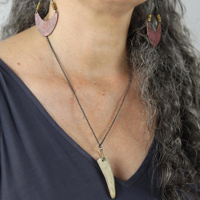 Medium Copper Pendulum Earrings with Brass Heishi Beads