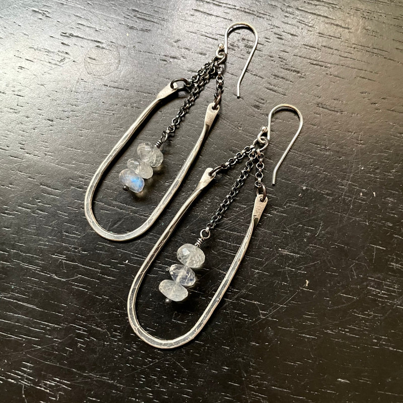 Small Silver Hestia Earrings with Moonstone