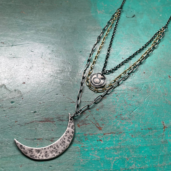 Triple Chain Necklace with Zodiac pendant and XL Crescent Moon