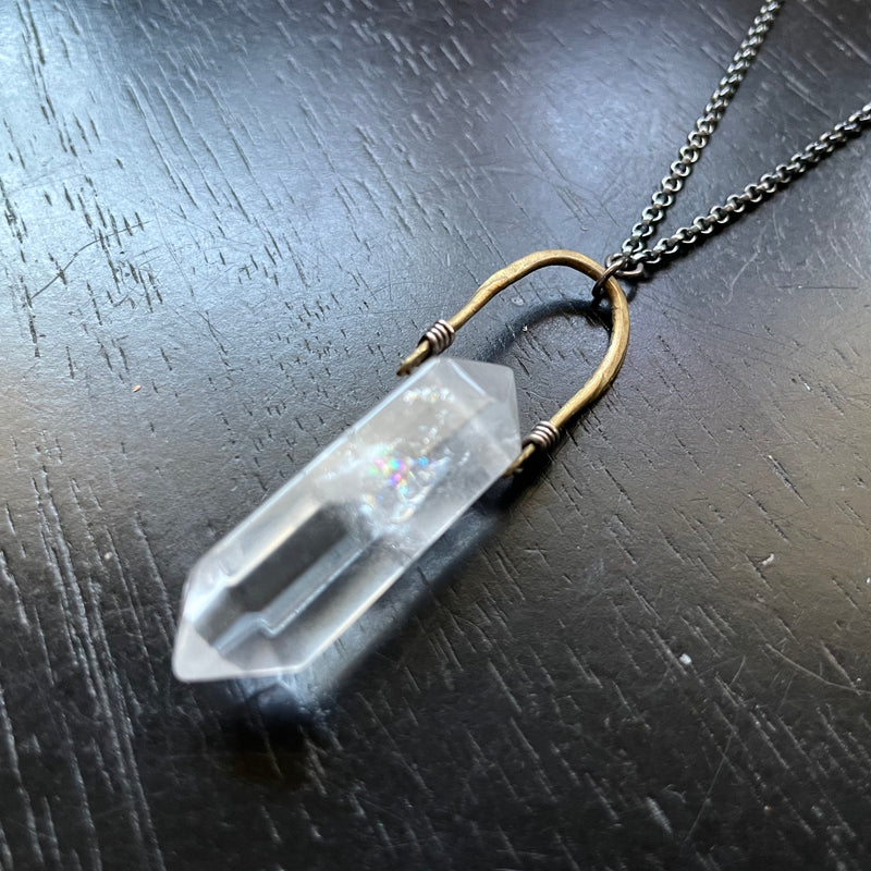 MonumenTALISWOMAN HUGE QUARTZ SINGLE-POINT CLEAR with GREAT INCLUSIONS Necklace OOAK #1