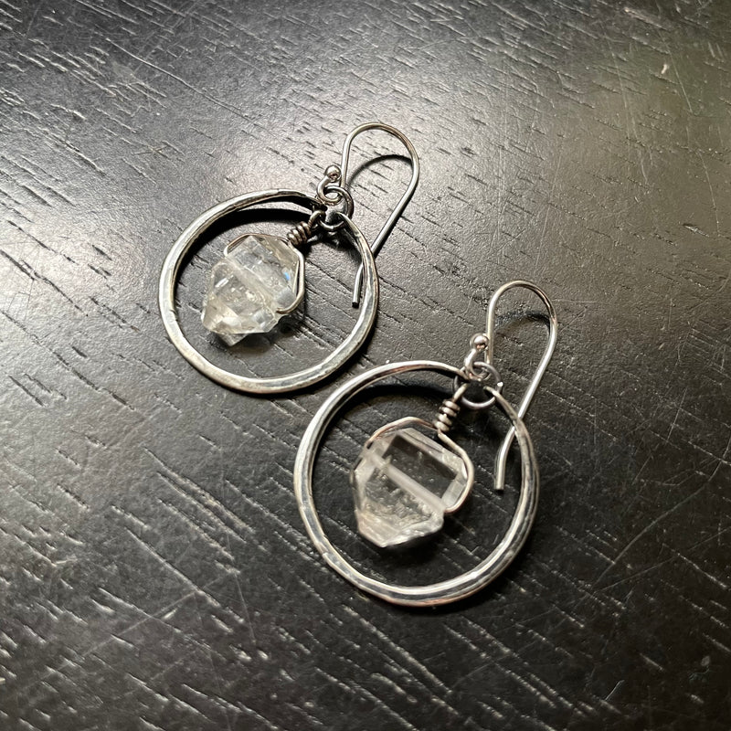 Tiny Silver Hoops with Herkimer Diamonds