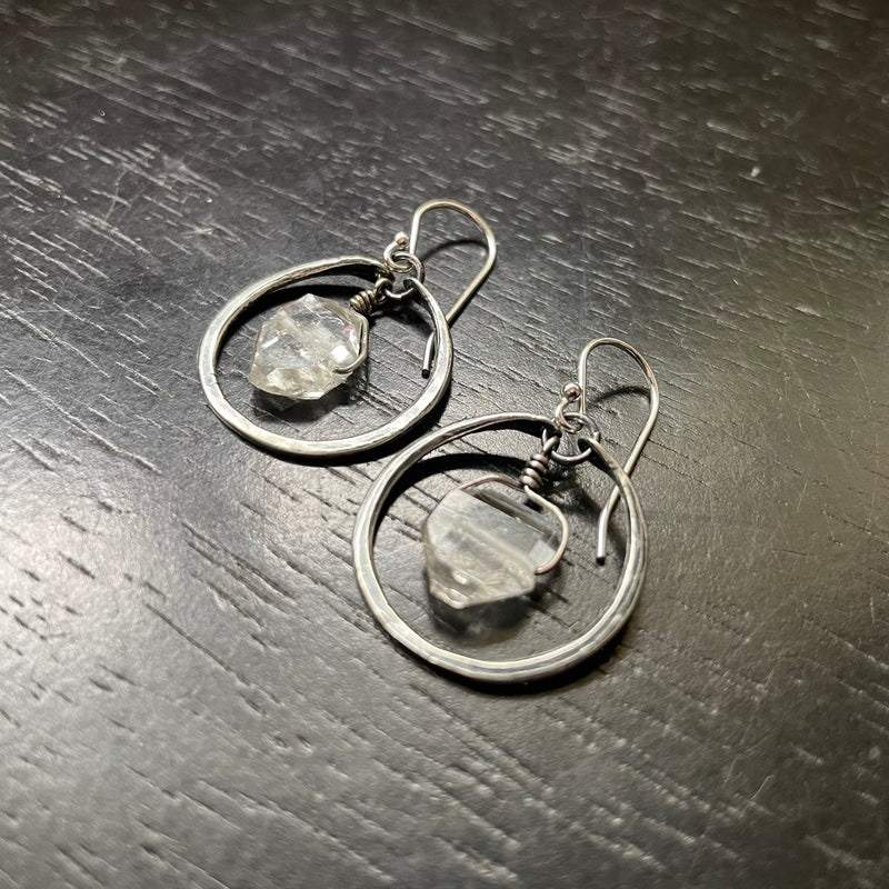 Tiny Silver Hoops with Herkimer Diamonds