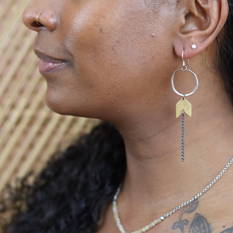 TINY Asteria LITE Earrings! SILVER Hoops / Brass Chevrons