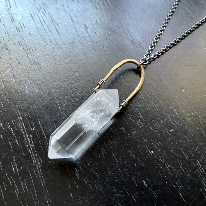 MonumenTALISWOMAN HUGE QUARTZ SINGLE-POINT CLEAR with GREAT INCLUSIONS Necklace OOAK #1