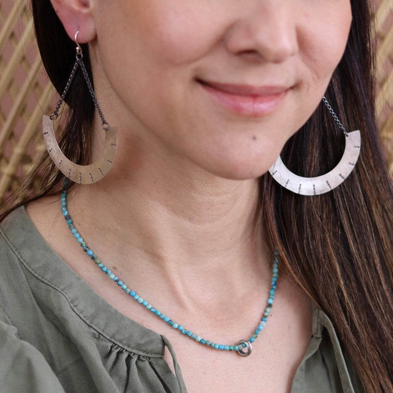 Medium Silver Simple Mezzaluna Earrings with Sterling Silver Chains