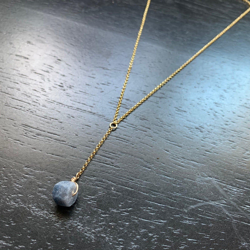 Raw Blue Sapphire Y Necklace