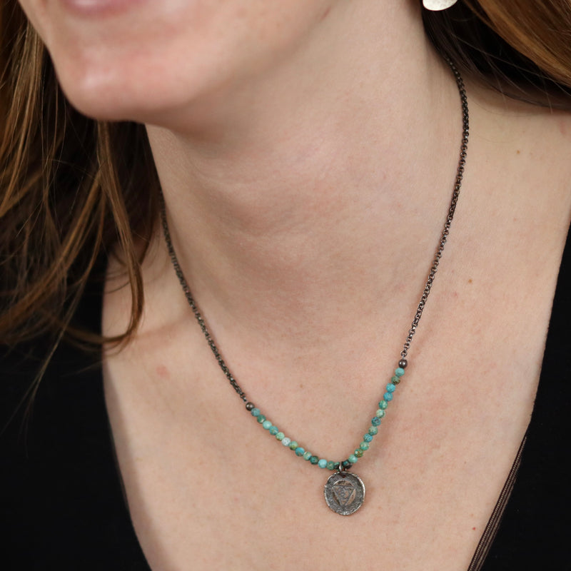 Chakra Kahn: THROAT Chakra Sterling Silver Pendant w/ Faceted Turquoise Beads/Silver chain