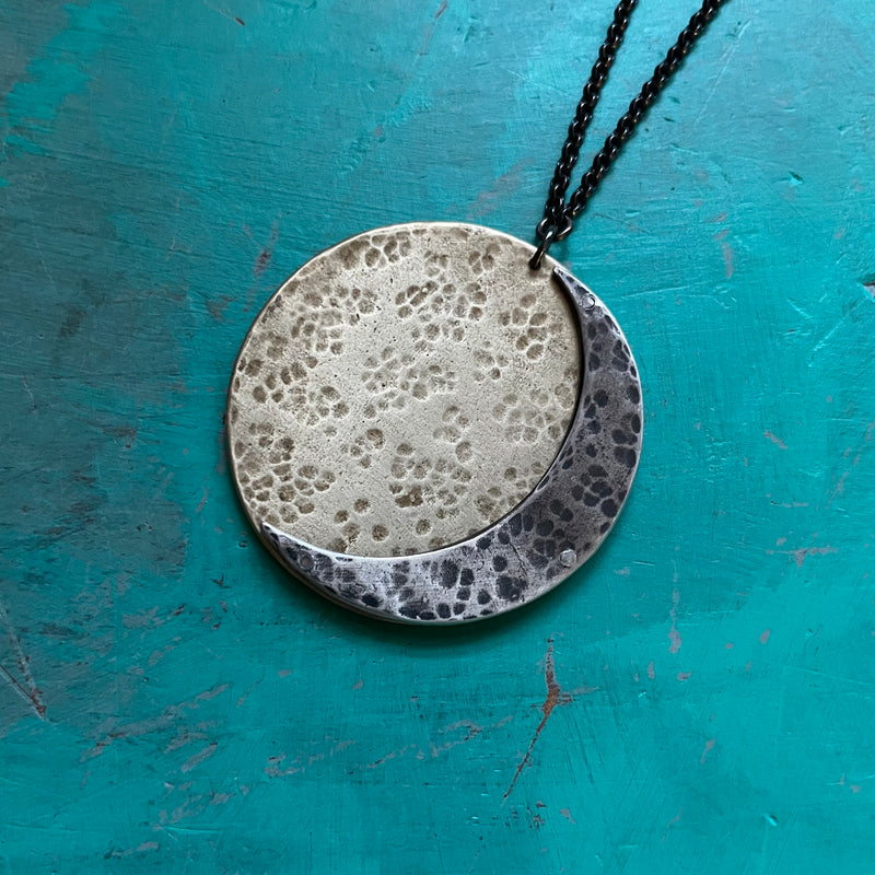 XL STACKED SILVER and BRASS SUN/MOON Necklace