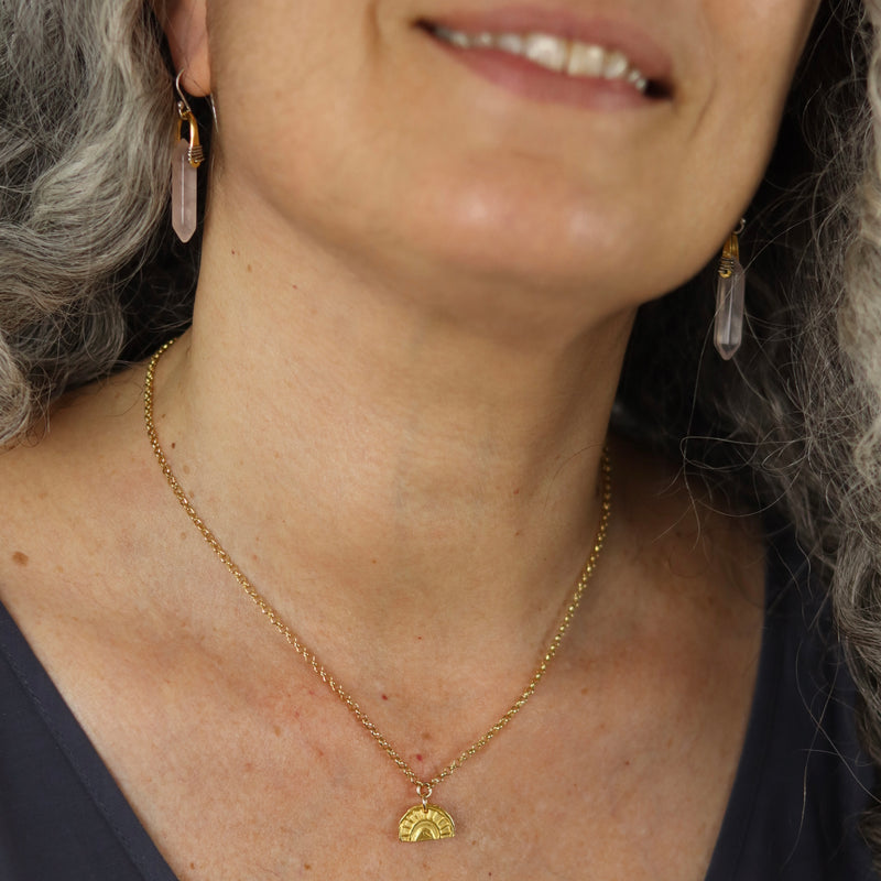 Gold Tiny Sun-bow Medallion on Gold Chain necklace (Facing Down), GOLD VERMEIL