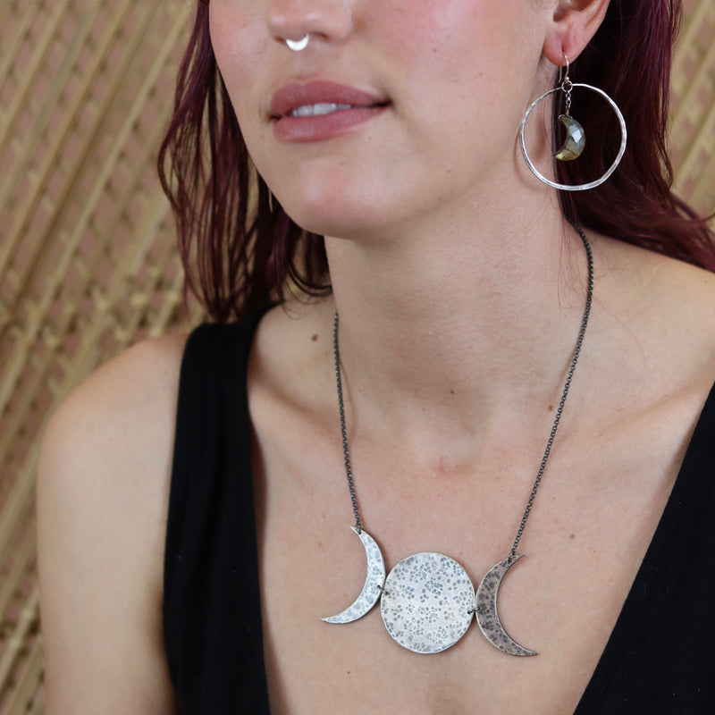 MOON PHASE: XL Sterling Silver 3-Phase Horizontal Necklace!