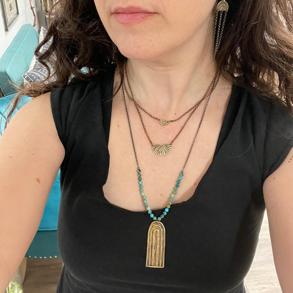 Large BRASS RAINBOW and TURQUOISE Necklace