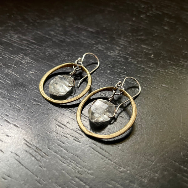 NEW! Tiny Brass Hoops with Herkimer Diamonds