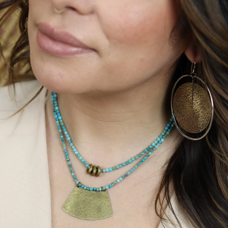 Brass Triple Saucer Beads on Dragonskin Turquoise Strand