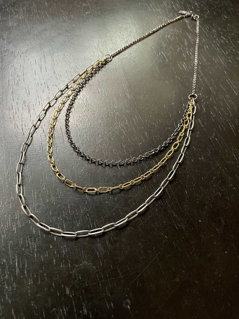 Triple Chain Necklace (smaller silver links in bottom chain vs. other styles)