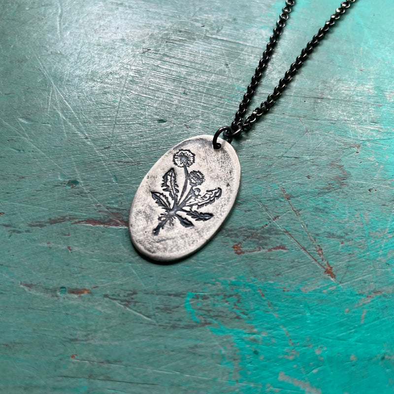 Dandelion Medallion Necklace: 2 Metal Options