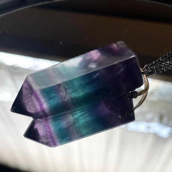 #2 Natural Rainbow Fluorite BANDED MONUMENTALISWOMAN Necklace OOAK #2