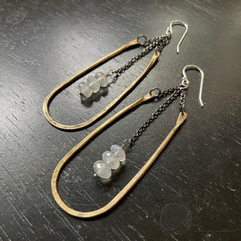 Medium Brass Hestia Earrings with Moonstone
