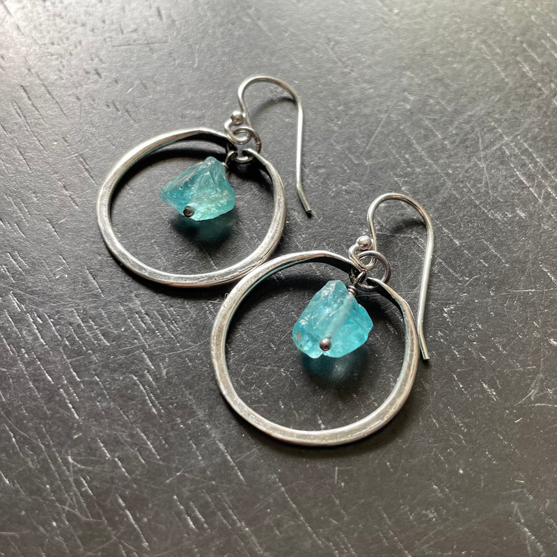 Tiny Silver Hoops with Apatite