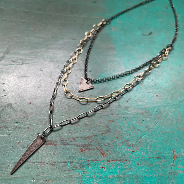 Triple Chain Necklace with Triangle and Spear
